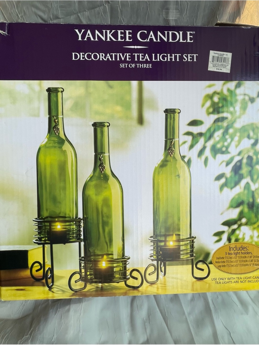 Yankee Candle Green Glass Bottle Tea Light Holders with Metal Stands